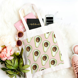 Tote Bag Moderne Pastel Rose Et Vert Motif Avocado