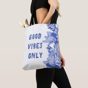 Tote Bag Moderne Rétro Bleu Lotus Mandala Good Vibes Fourre