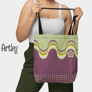 Tote Bag Moderne Retro violet vert Super géométrique Floral