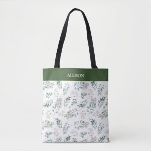 Tote Bag Moderne Sage Green Eucalyptus Personnalisé