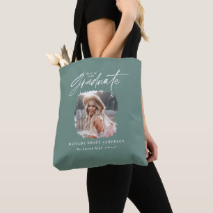 Tote Bag Moderne sauge vert script photo élégante graduatio