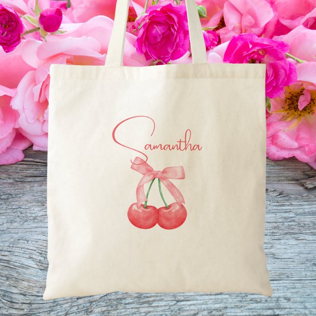 Tote Bag Moderne Tendance Mignonne Rose Arc & Cerises (Créateur téléchargé)
