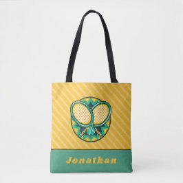 Tote Bag Moderne Tennis Design Thème Raquettes Ball & Nom A