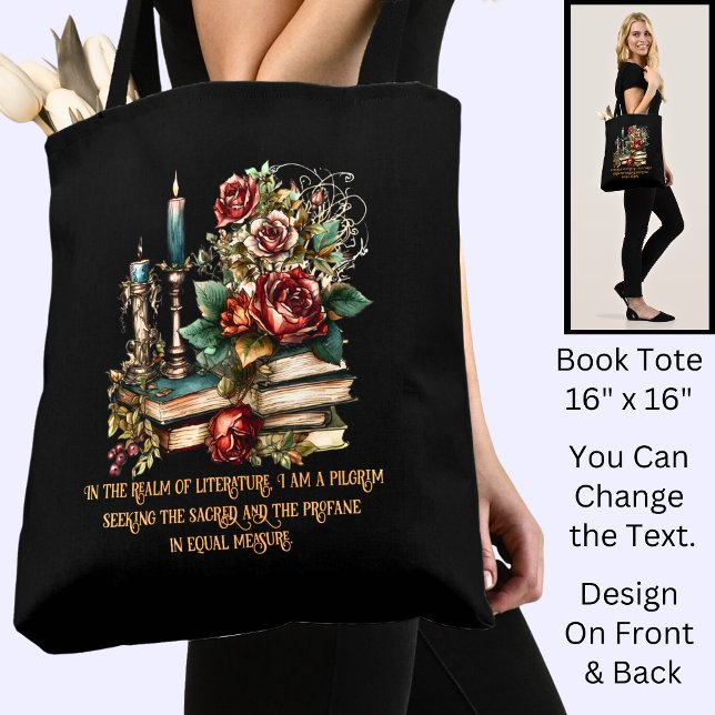 Tote Bag Modifier le texte, Livres et bougies gothiques, Ci (Créateur téléchargé)