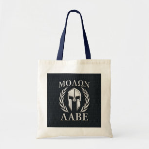 Tote Bag Molon Labe Chrome Comme Casque Spartan sur Grille
