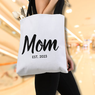 Tote Bag  Mom Established Date Black Script Custom Text