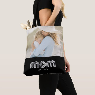 Tote Bag Mom Established Retro Script Black Photo