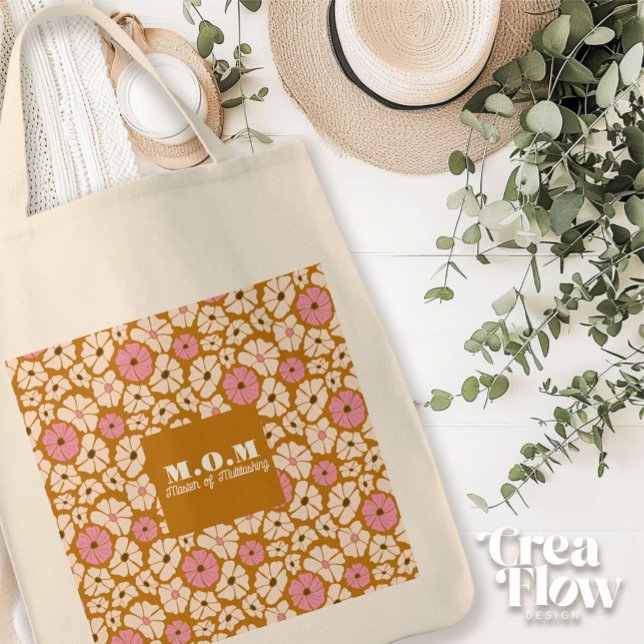 Tote Bag MOM_Master du Multitâche drôle de citation florale (Reusable shopper tote bag with print: Mum- Master of Multitasking. Perfect Mothers Day Gift!)