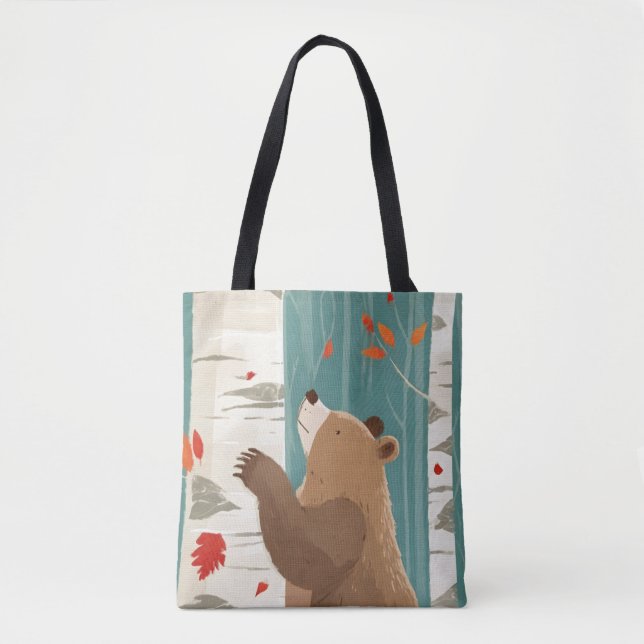 Tote Bag Moments d'automne douillets avec un ours de bois (Devant)