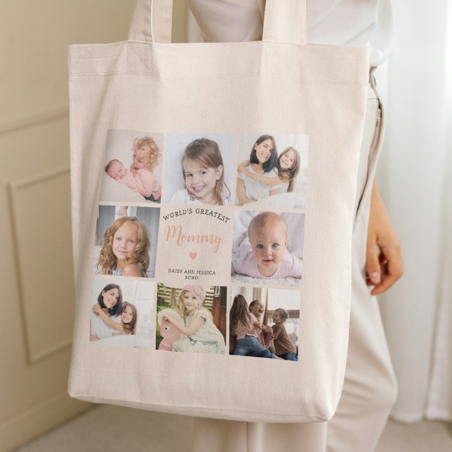 Tote Bag Mommy Stylish Photo Collage Coeur rose (Créateur téléchargé)