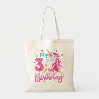 Tote Bag Mon 3e anniversaire Pink Unicorn Donut 3 ans pour