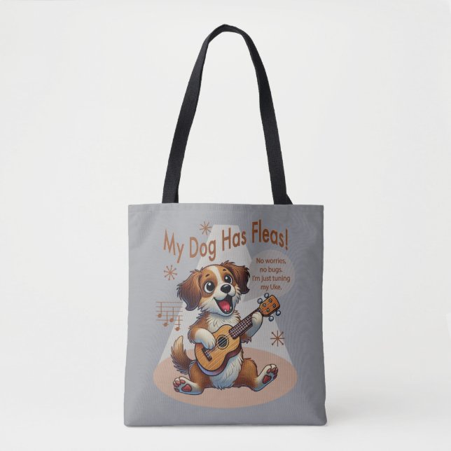 Tote Bag Mon Chien A Fleas Ukulele Tuning Chanson (Devant)
