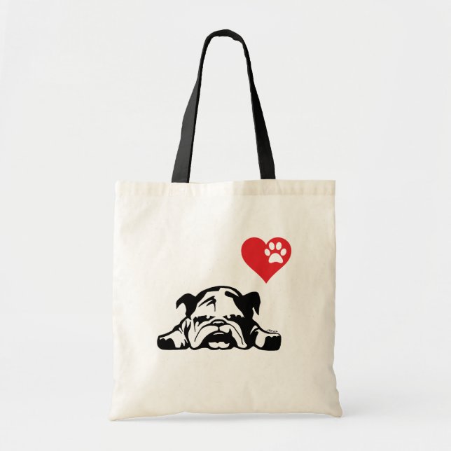 Tote Bag Mon chiot vilain mignon de bouledogues de coeur (Devant)