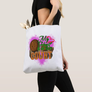 Tote Bag Mon Coeur Est Sur Ce Court Basketball, Basketball