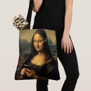 Tote Bag Mona Lisa moderne avec smartphone