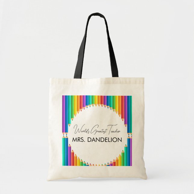Tote Bag Monde Enseignant le plus grand Rainbow Crayons Sch (Devant)