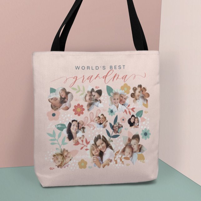 Tote Bag Monde Meilleur cadre photo famille de fleurs grand (Créateur téléchargé)