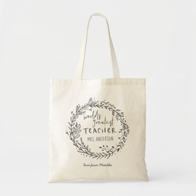Tote Bag monde meilleur enseignant moderne minima couronne (Devant)