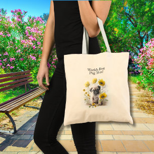 Tote Bag Mondes Meilleur Chien Maman Carlin Fleurs Jaunes
