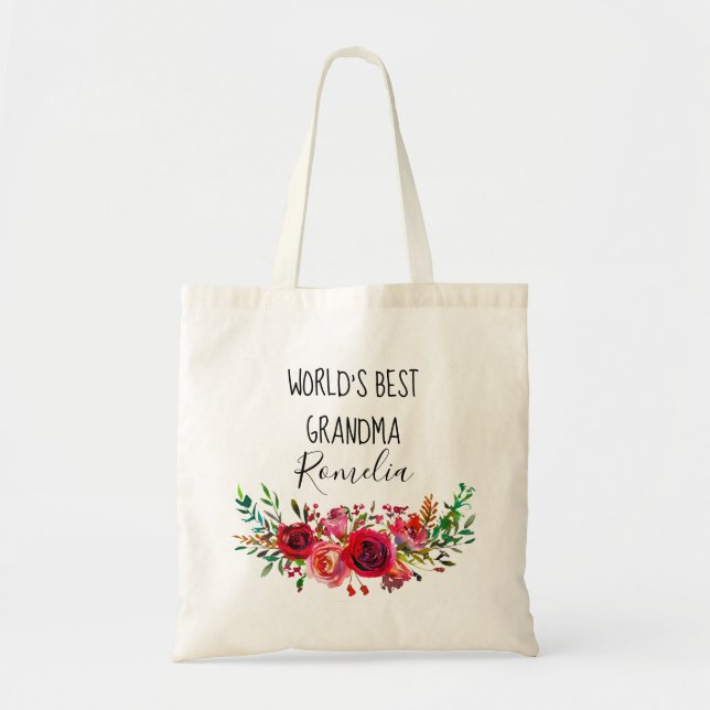 Tote Bag Mondes Meilleure aquarelle grand-mère Floral (Devant)