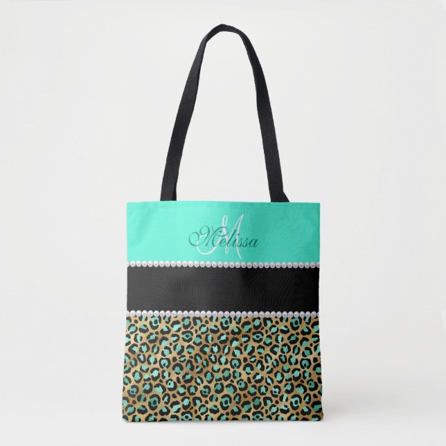 Tote Bag Monnaie Vert Et Empreinte de léopard Noir Monogram (Devant)