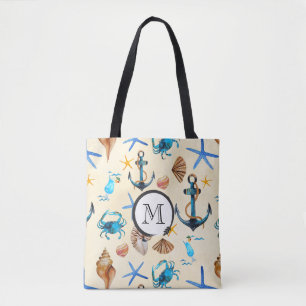 Tote Bag Monogram Beach Et Sea Life Motif À Thème