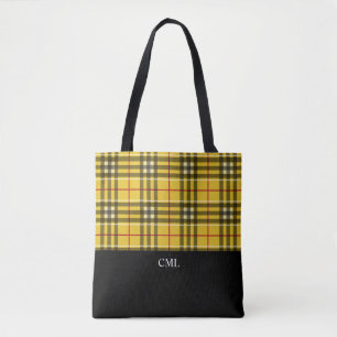Tote Bag Monogram Clan MacLeod Plaid noir et jaune