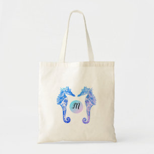 Tote Bag Monogram Seahorses Whimsical Personnalisé Fourre-t