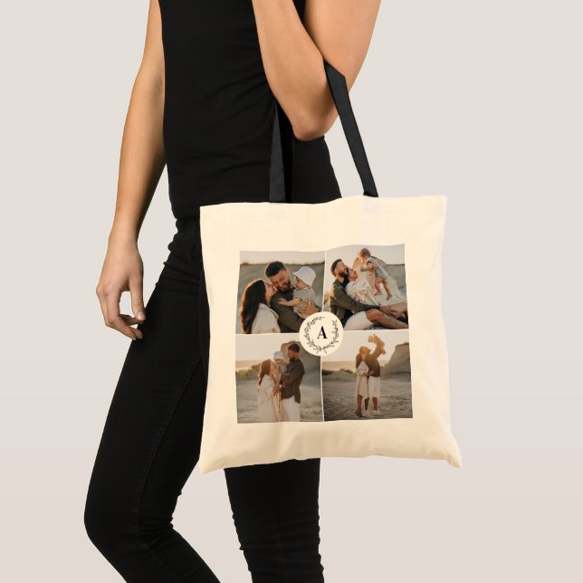 Tote Bag Monogram wreath moderne élégant collage photo (Devant (produit))