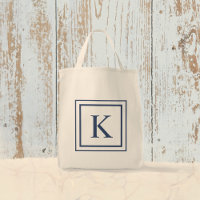 Monogramme à bordure carrée bleu marine et blanc