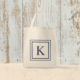 Tote Bag Monogramme à bordure carrée bleu marine et blanc
