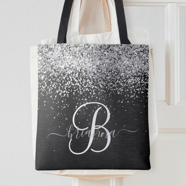 Tote Bag Monogramme à étincelle noire à Parties scintillant (Créateur téléchargé)