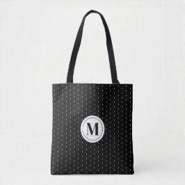 Tote Bag Monogramme à points polka noirs et blancs