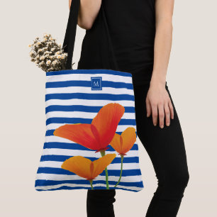 Tote Bag Monogramme à rayures bleu chic