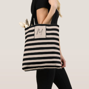 Tote Bag Monogramme à rayures simple moderne