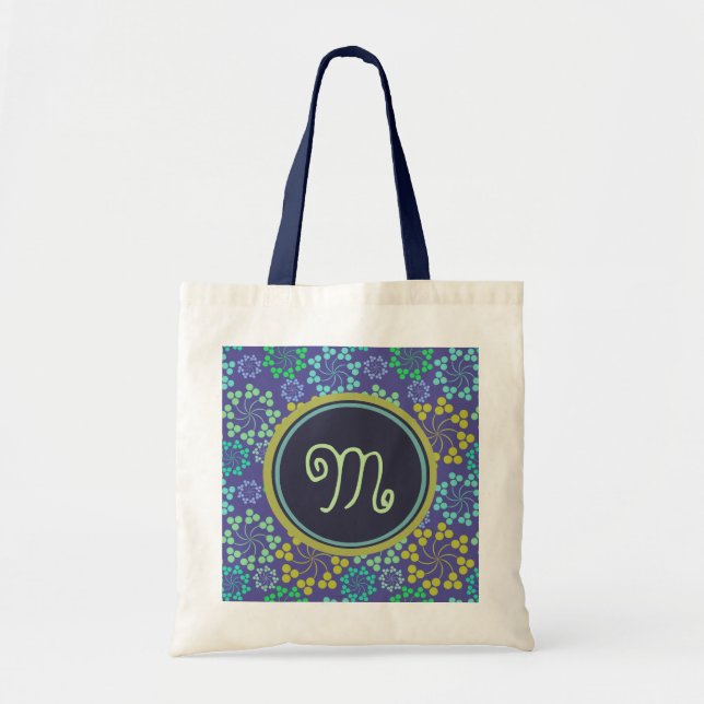 Tote Bag Monogramme Abstrait Funky Blue Floral (Devant)