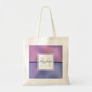Tote Bag Monogramme Abstrait moderne violet et rose