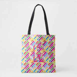 Tote Bag Monogramme Arc-en-ciel lignes diagonales Motif Pop