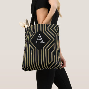 Tote Bag Monogramme Art déco élégant en or noir