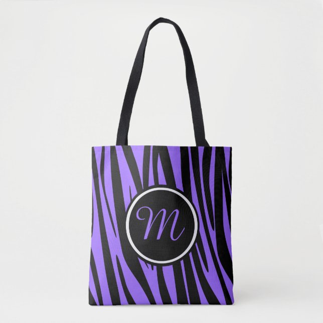 Tote Bag Monogramme assez pourpre de coutume de zèbre (Devant)