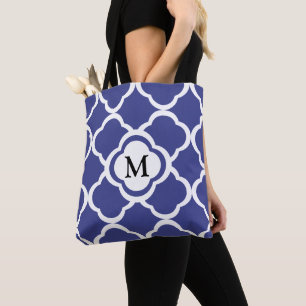 Tote Bag Monogramme Avec Motif Royal Blue Floral Quatrefoil