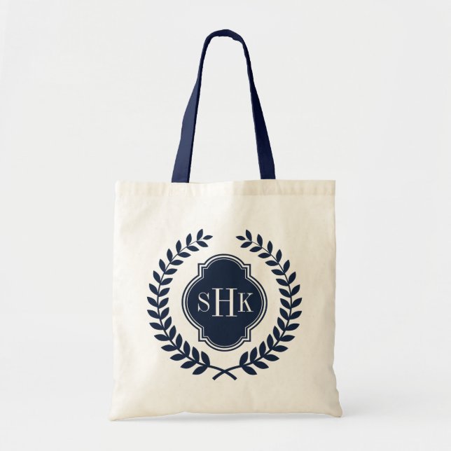 Tote Bag Monogramme blanc de crête de couronne de laurier b (Devant)