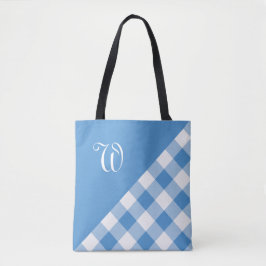 Tote Bag Monogramme Bleu Bleu Bleu Bleu Chèque Géométrique