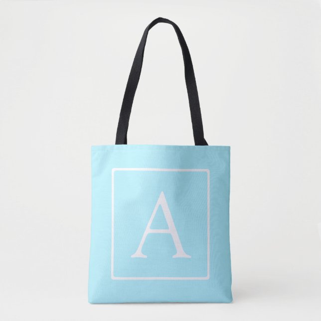 Tote Bag Monogramme bleu ciel simple (Devant)