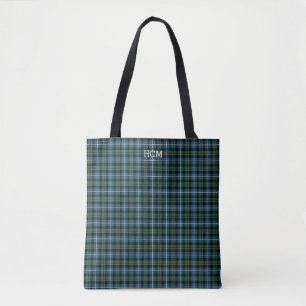 Tote Bag Monogramme bleu lumineux de tartan de chasse de