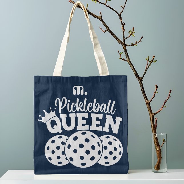 Tote Bag Monogramme bleu marine Custom Pickball Queen (Créateur téléchargé)