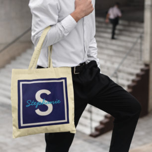 Tote Bag Monogramme bleu personnalisé