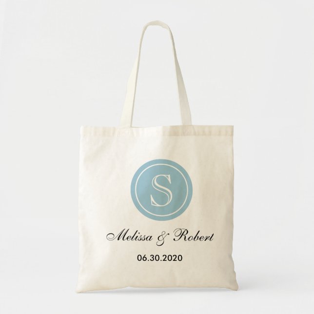Tote Bag Monogramme bleu simple de mariage (Devant)