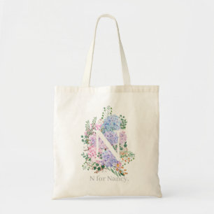 Tote Bag monogramme botanique alphabet n fleurs d'hydrangée