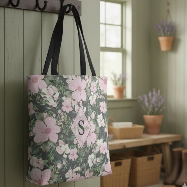 Tote Bag Monogramme botanique rose vintage (Créateur téléchargé)